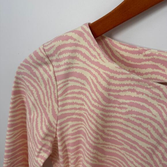 J. MCLAUGHLIN Pink Ivory Zebra Print 3/4 Sleeve Sheath Sage Dress // XS - Picture 3 of 10